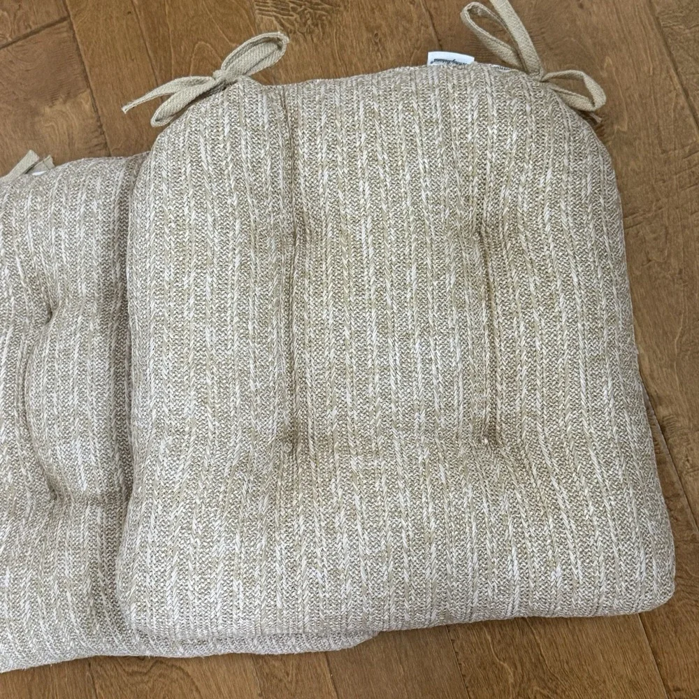 Tommy Bahama Amelia Set of 2 Raffia Indoor Outdoor Seat Cushions 20x20 Ties